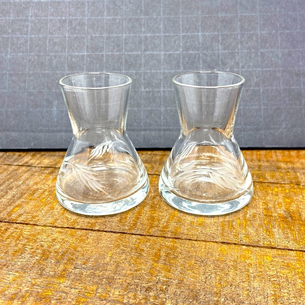 Beautiful Vintage Small Etched Glass Beakers Set of 2 (Rare)